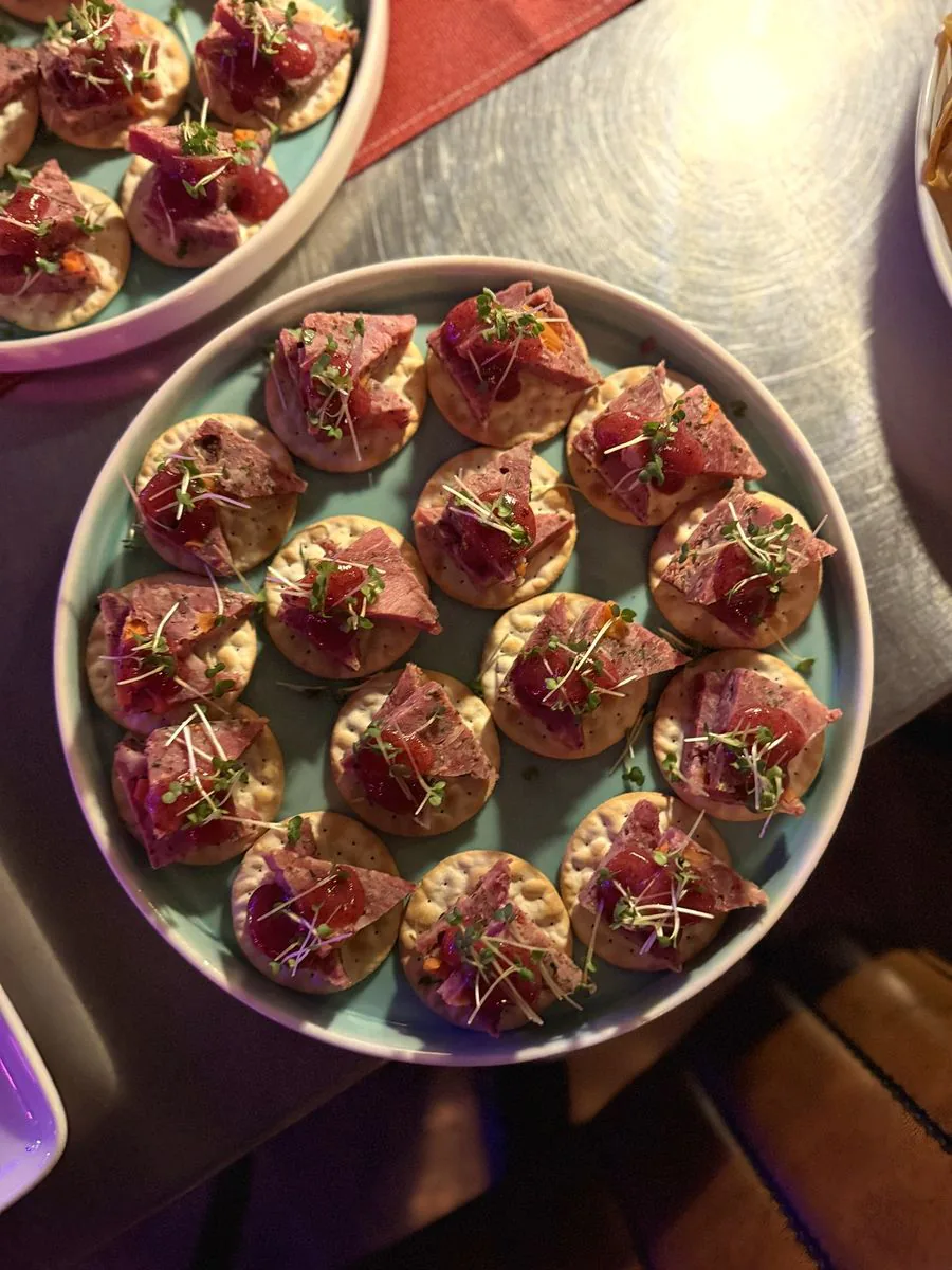 Ham hock and cranberry crackers from the festive buffet