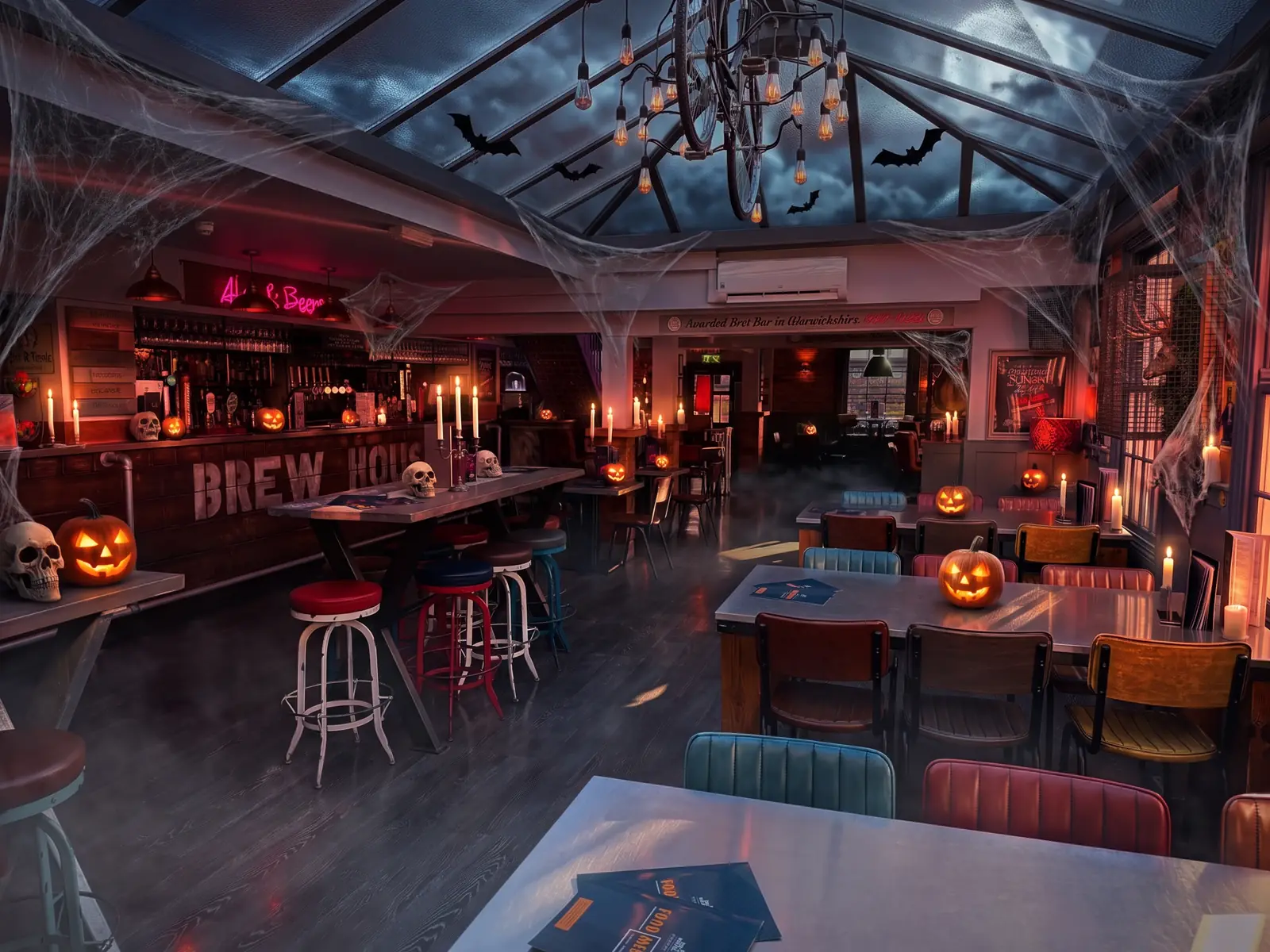 The Brew House bar at Fizzy Moon dressed for the Halloween party