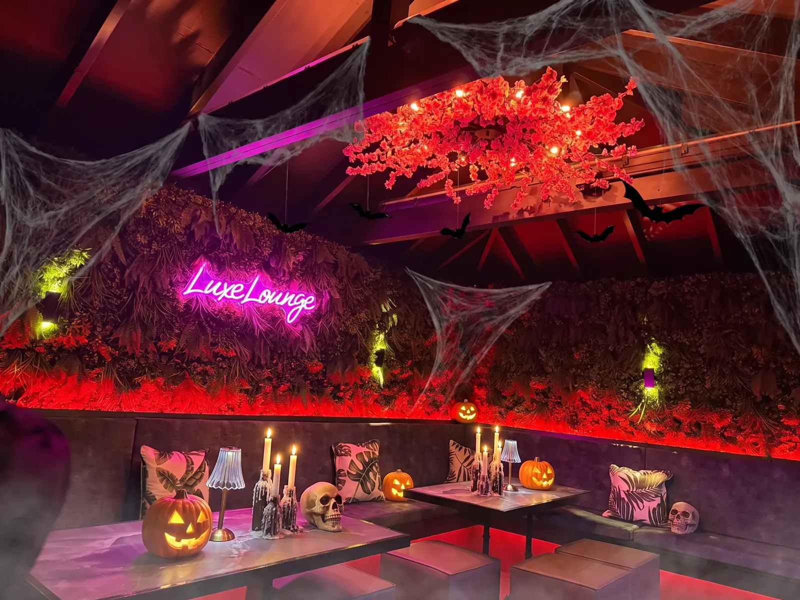 The Luxe Lounge at Fizzy Moon dressed for Halloween